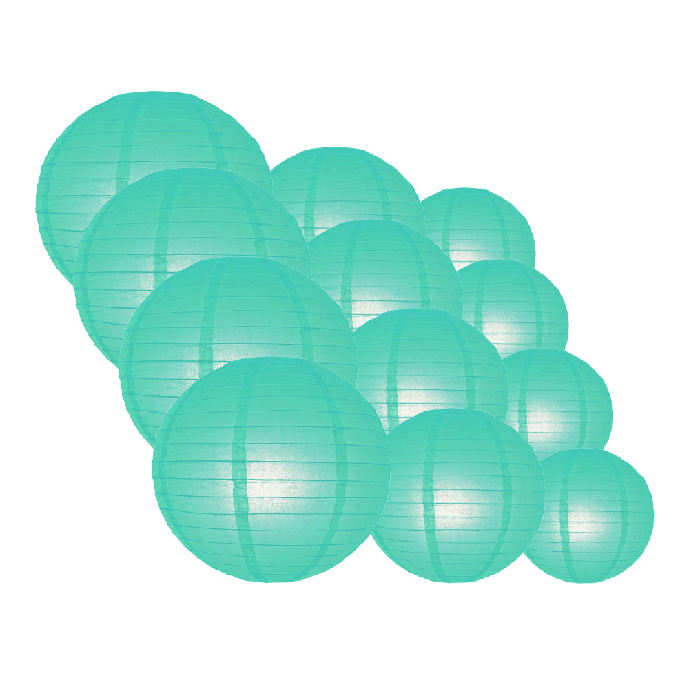 12-PC Water Blue Paper Lantern Chinese Hanging Wedding &amp; Party Assorted Decoration Set, 12/10/8-Inch - PaperLanternStore.com - Paper Lanterns, Decor, Party Lights &amp; More