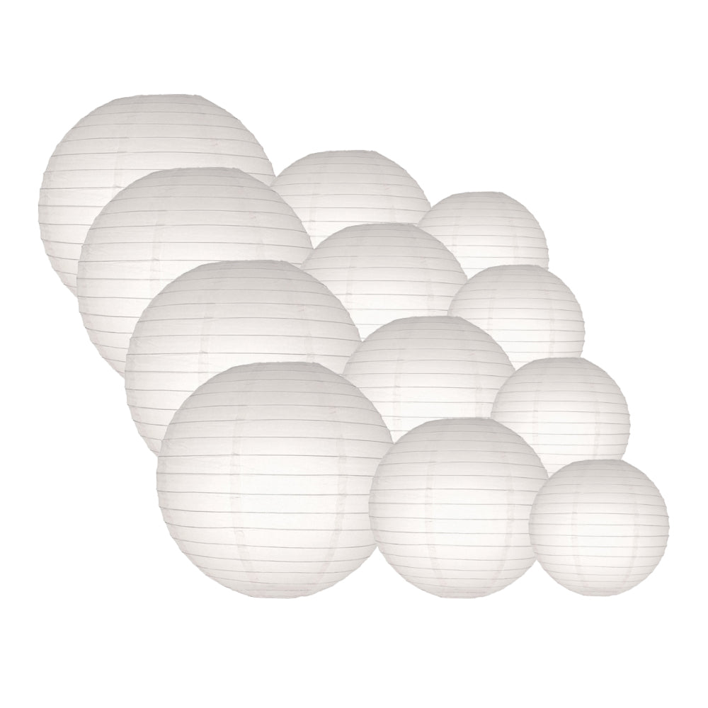 12-PC White Paper Lantern Chinese Hanging Wedding &amp; Party Assorted Decoration Set, 12/10/8-Inch - PaperLanternStore.com - Paper Lanterns, Decor, Party Lights &amp; More