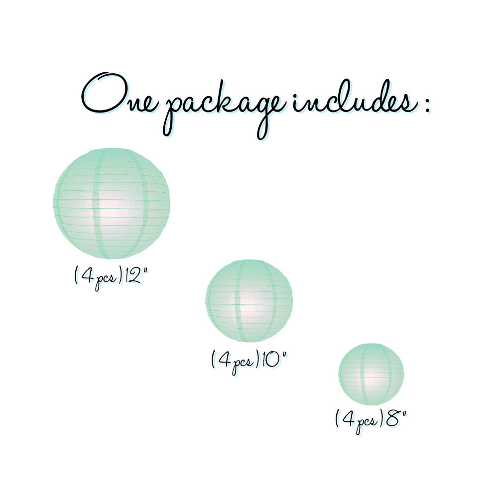 12-PC Arctic Spa Blue Paper Lantern Chinese Hanging Wedding &amp; Party Assorted Decoration Set, 12/10/8-Inch - PaperLanternStore.com - Paper Lanterns, Decor, Party Lights &amp; More