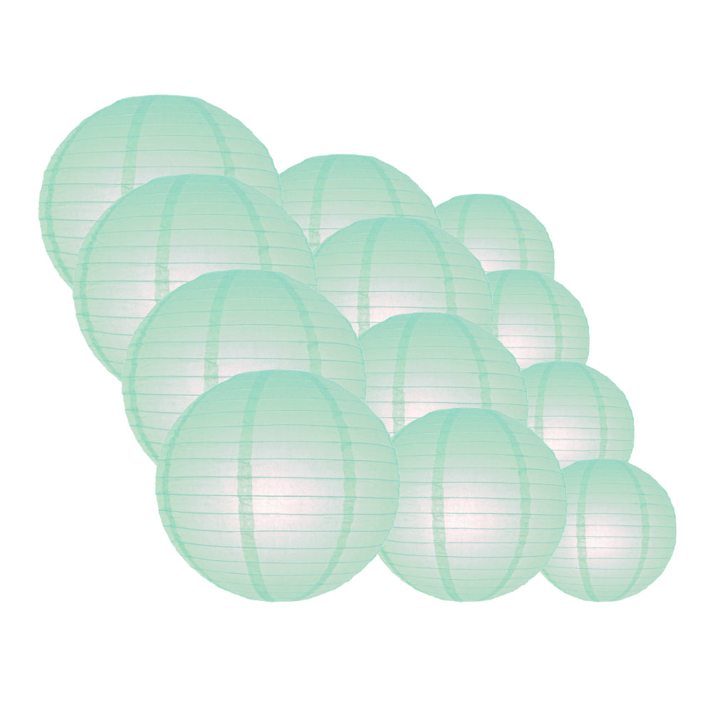 12-PC Arctic Spa Blue Paper Lantern Chinese Hanging Wedding &amp; Party Assorted Decoration Set, 12/10/8-Inch - PaperLanternStore.com - Paper Lanterns, Decor, Party Lights &amp; More