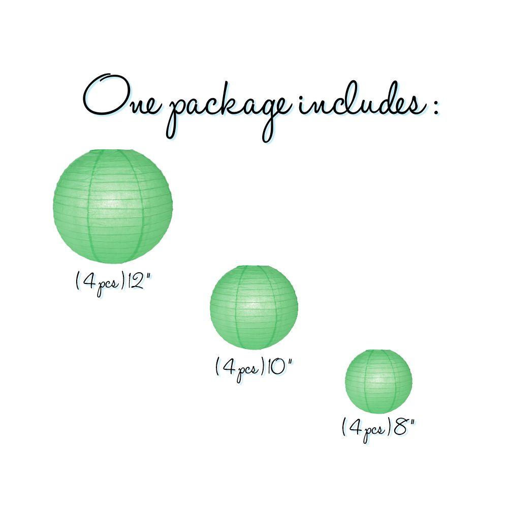12-PC Cool Mint Green Paper Lantern Chinese Hanging Wedding &amp; Party Assorted Decoration Set, 12/10/8-Inch - PaperLanternStore.com - Paper Lanterns, Decor, Party Lights &amp; More