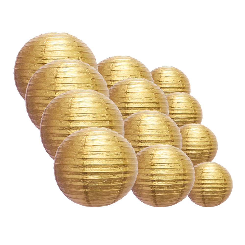 12-PC Gold Paper Lantern Chinese Hanging Wedding &amp; Party Assorted Decoration Set, 12/10/8-Inch - PaperLanternStore.com - Paper Lanterns, Decor, Party Lights &amp; More