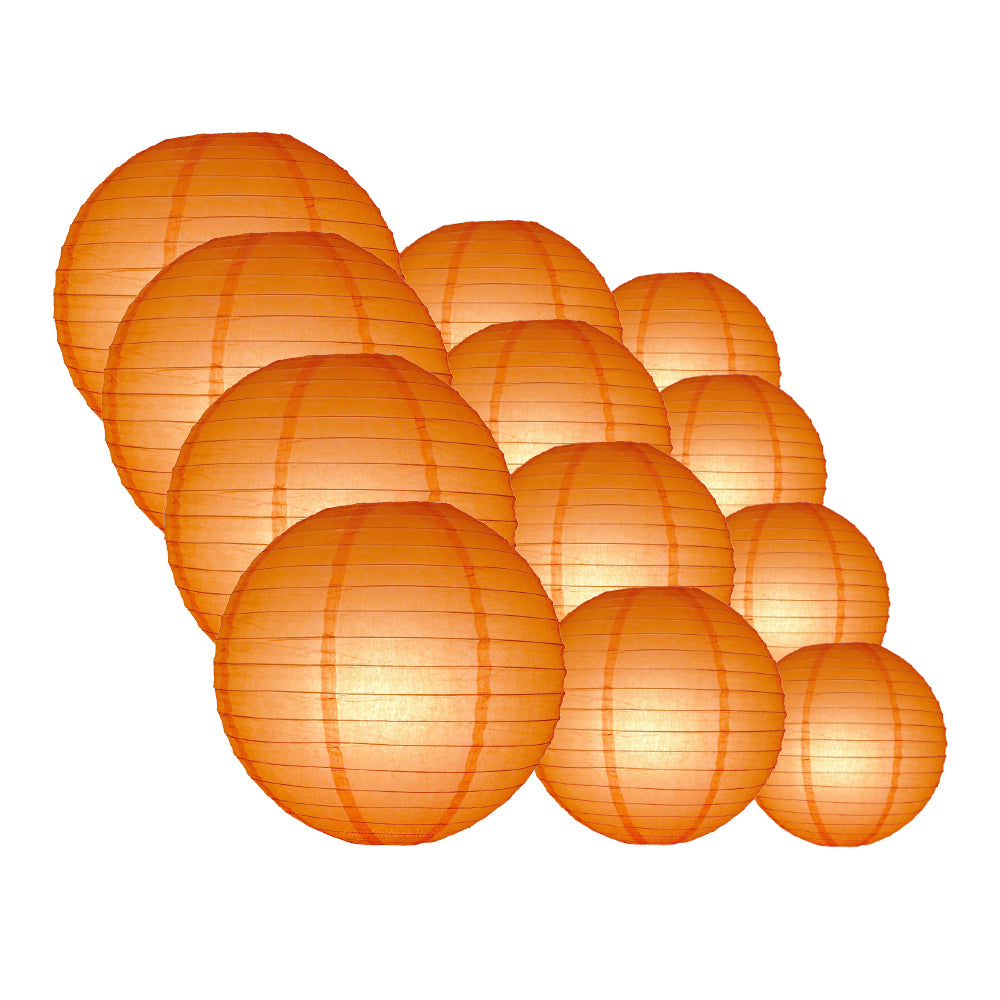 12-PC Orange Paper Lantern Chinese Hanging Wedding &amp; Party Assorted Decoration Set, 12/10/8-Inch - PaperLanternStore.com - Paper Lanterns, Decor, Party Lights &amp; More