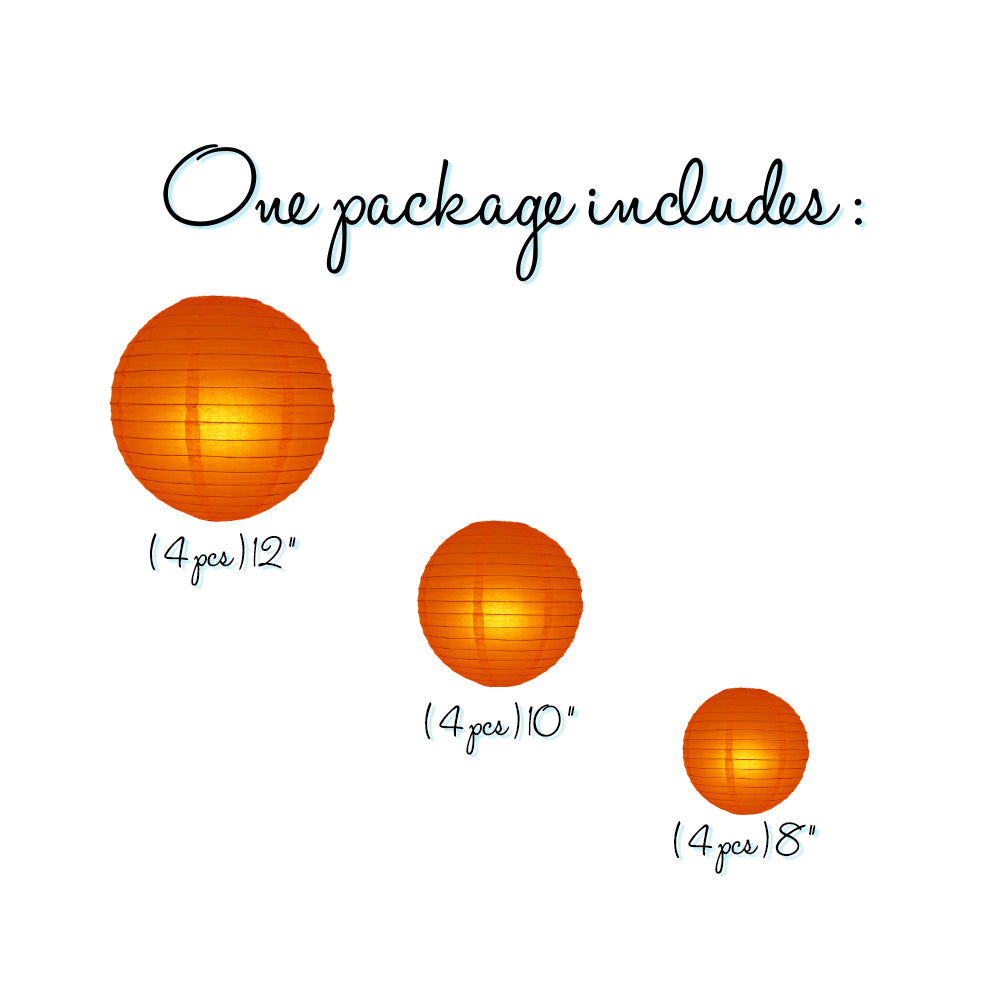 12-PC Persimmon Orange Paper Lantern Chinese Hanging Wedding &amp; Party Assorted Decoration Set, 12/10/8-Inch - PaperLanternStore.com - Paper Lanterns, Decor, Party Lights &amp; More