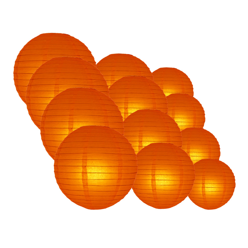 12-PC Persimmon Orange Paper Lantern Chinese Hanging Wedding &amp; Party Assorted Decoration Set, 12/10/8-Inch - PaperLanternStore.com - Paper Lanterns, Decor, Party Lights &amp; More