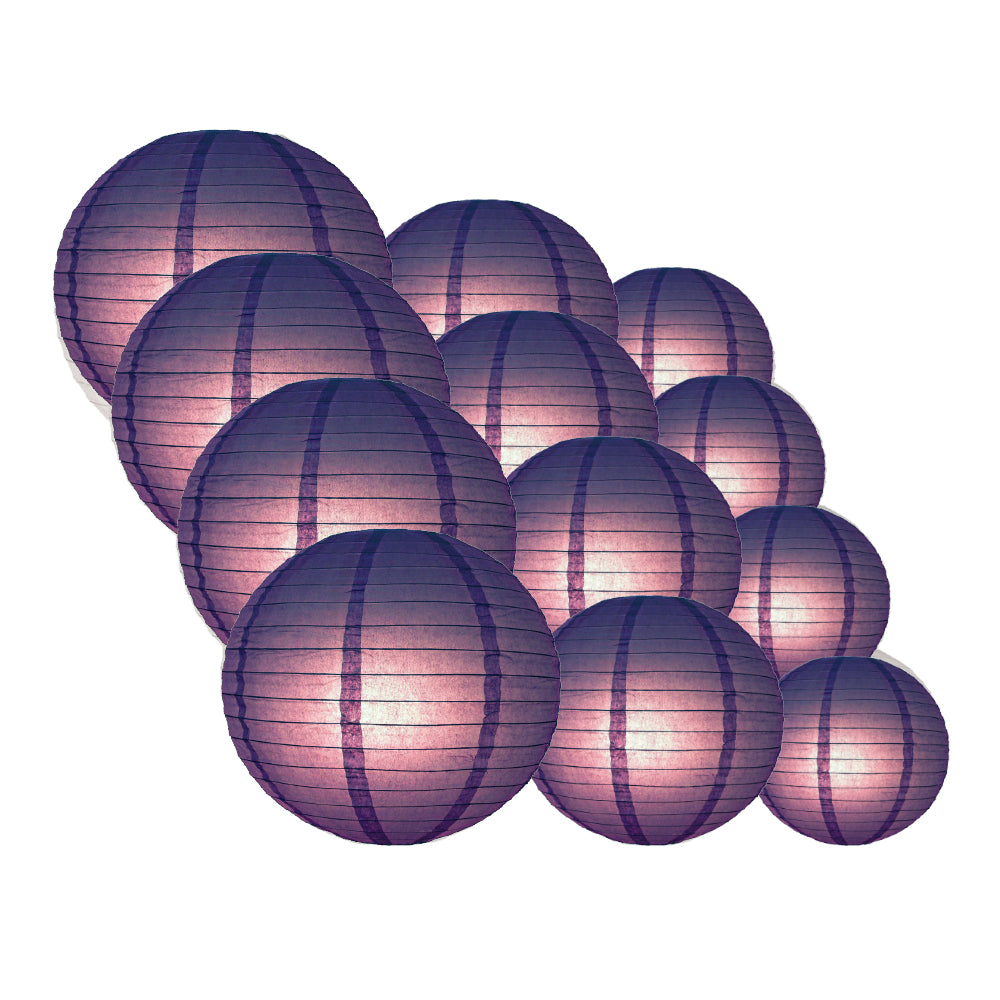 12-PC Royal Purple Paper Lantern Chinese Hanging Wedding &amp; Party Assorted Decoration Set, 12/10/8-Inch - PaperLanternStore.com - Paper Lanterns, Decor, Party Lights &amp; More