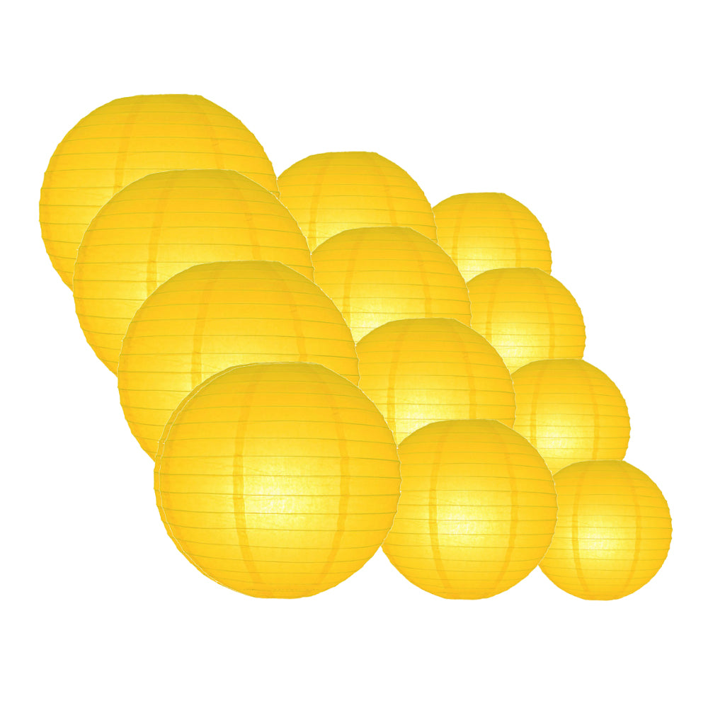 12-PC Yellow Paper Lantern Chinese Hanging Wedding &amp; Party Assorted Decoration Set, 12/10/8-Inch - PaperLanternStore.com - Paper Lanterns, Decor, Party Lights &amp; More