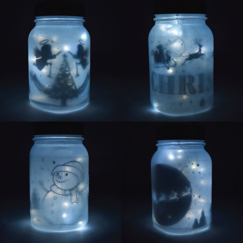 Decorative Christmas Holiday Frosted White Mason Jar Luminaries Lantern Set (Battery Operated, 4 PACK) - PaperLanternStore.com - Paper Lanterns, Decor, Party Lights & More