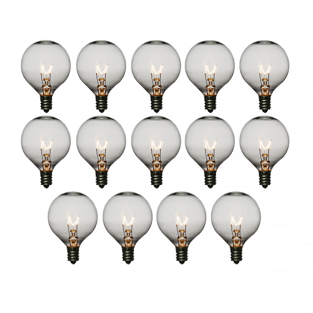 Clear 5-Watt Incandescent G40 Globe Light Bulbs, E12 Candelabra Base (14 PACK) - PaperLanternStore.com - Paper Lanterns, Decor, Party Lights &amp; More