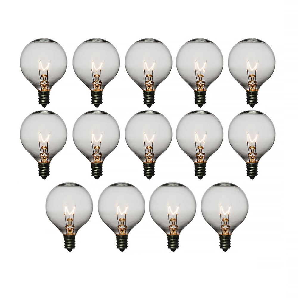Clear 5-Watt Incandescent G40 Globe Light Bulbs, E12 Candelabra Base (14 PACK) - PaperLanternStore.com - Paper Lanterns, Decor, Party Lights & More
