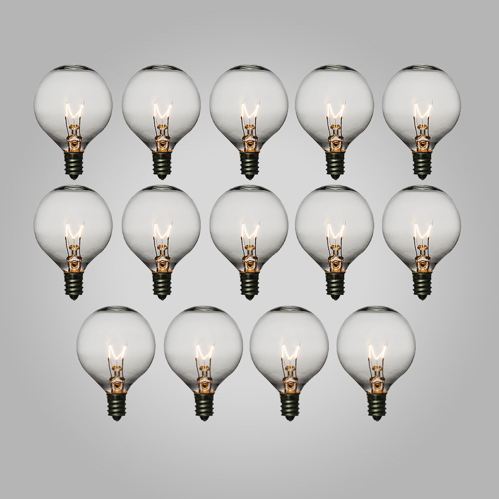 Clear 5-Watt Incandescent G40 Globe Light Bulbs, E12 Candelabra Base (14 PACK) - PaperLanternStore.com - Paper Lanterns, Decor, Party Lights &amp; More