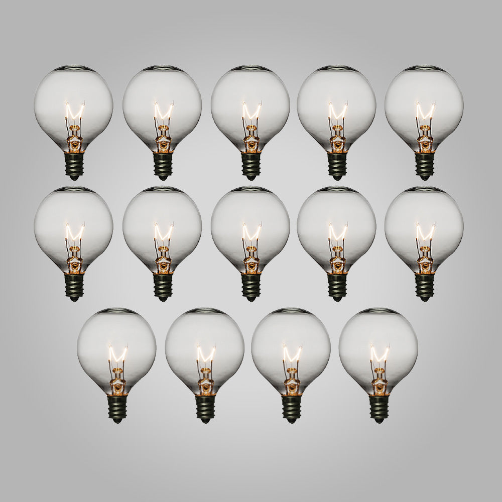 Clear 5-Watt Incandescent G40 Globe Light Bulbs, E12 Candelabra Base (14 PACK) - PaperLanternStore.com - Paper Lanterns, Decor, Party Lights & More