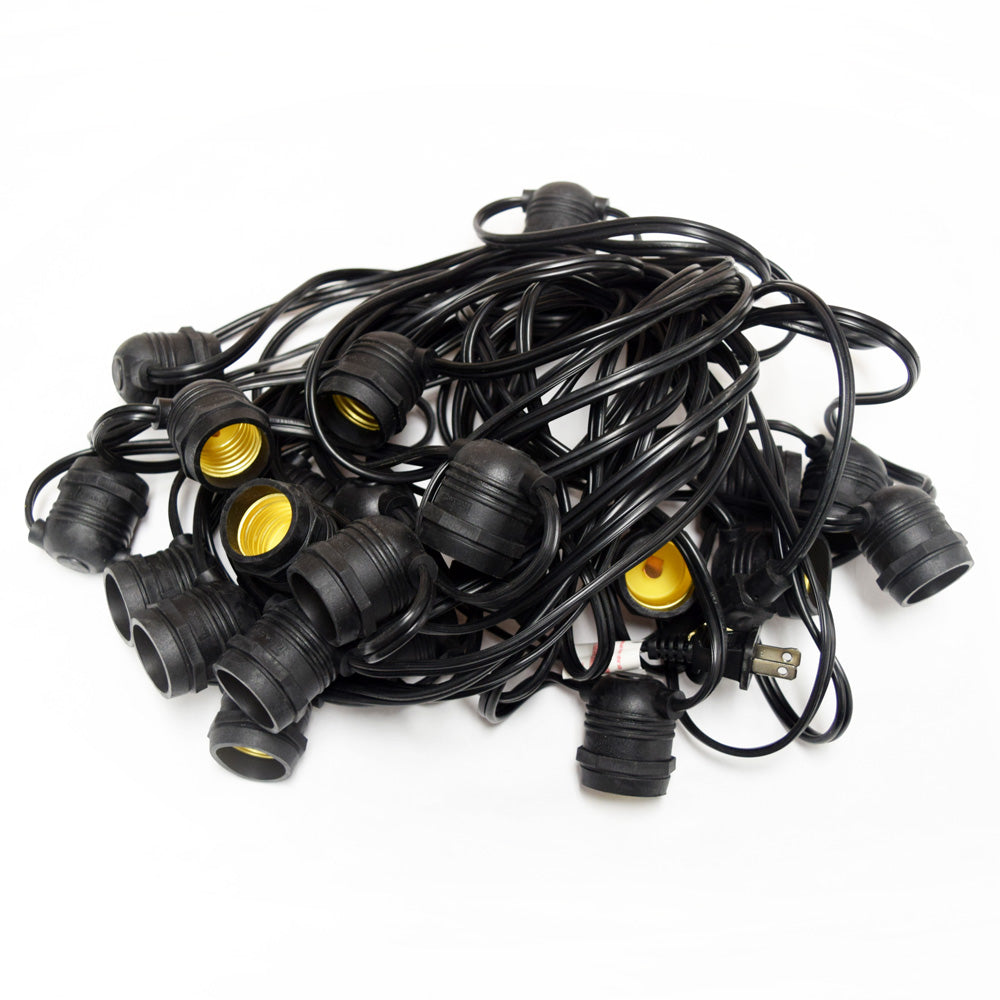 24 Socket Outdoor Commercial String Light Set, Shatterproof LED Light Bulbs Cool White, 54 FT Black Cord, Weatherproof - PaperLanternStore.com - Paper Lanterns, Decor, Party Lights &amp; More