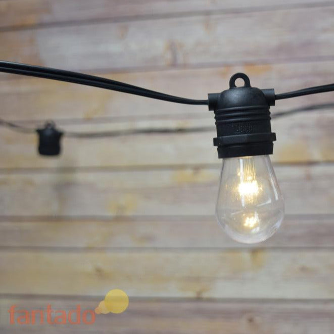 24 Socket Outdoor Commercial String Light Set, Shatterproof LED Light Bulbs Warm White, 54 FT Black Cord, Weatherproof