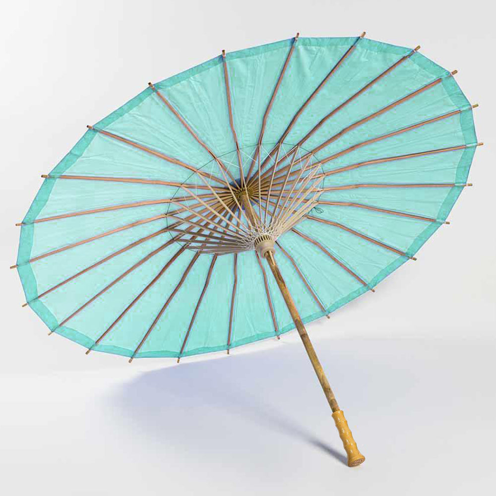 32&quot; Cool Mint Green Paper Parasol Umbrella with Elegant Handle