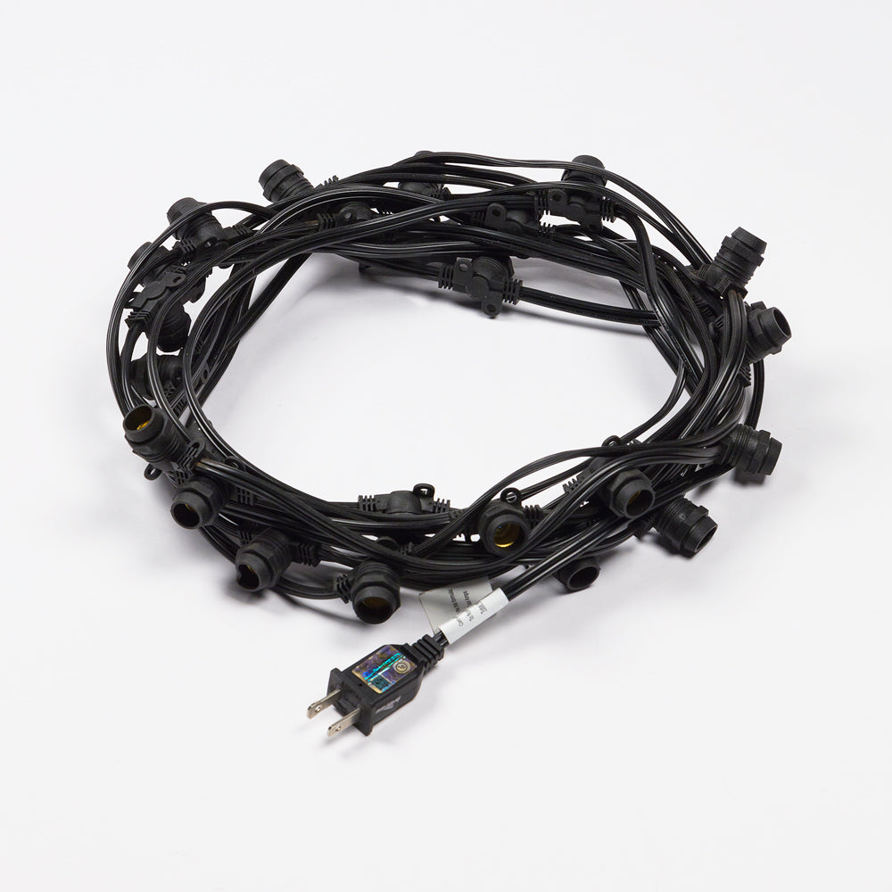 (Cord Only) 25 Socket Outdoor Commercial DIY String Light 29 FT Black Cord w/ E12 C7 Base, Weatherproof - PaperLanternStore.com - Paper Lanterns, Decor, Party Lights &amp; More