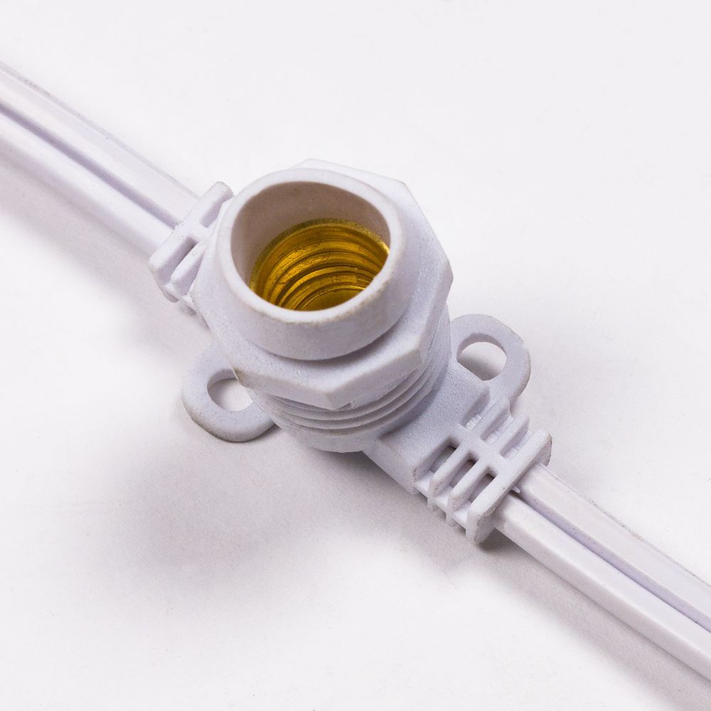 (Cord Only) 25 Socket Outdoor Commercial DIY String Light 29 FT White Cord w/ E12 C7 Base, Weatherproof - PaperLanternStore.com - Paper Lanterns, Decor, Party Lights &amp; More
