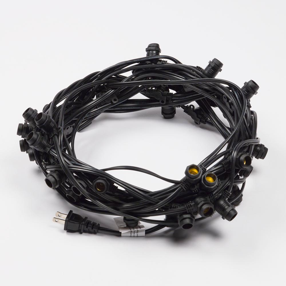 (Cord Only) 50 Socket Outdoor Commercial DIY String Light 54 FT Black Cord w/ E12 C7 Base, Weatherproof - Luna Bazaar | Boho & Vintage Style Decor