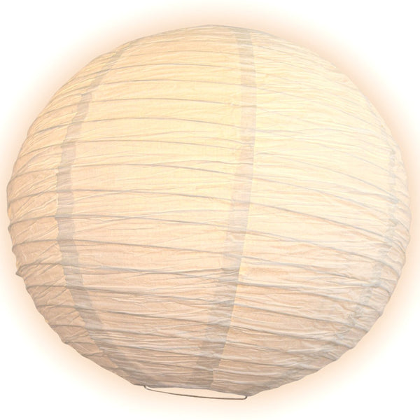 20&quot; White Round Crepe Paper Lantern, Even Ribbing, Chinese Hanging Wedding &amp; Party Decoration
