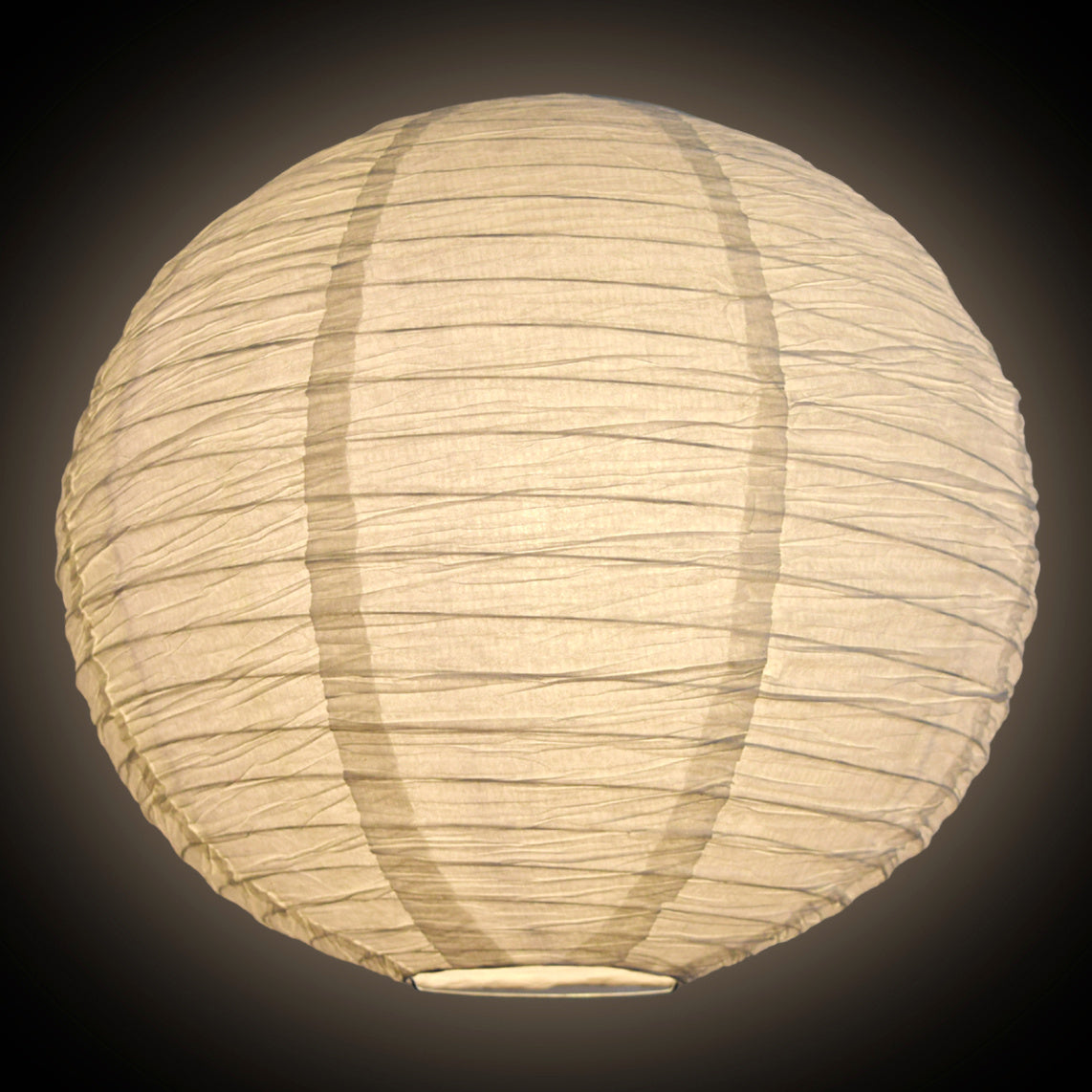 Lit 14&quot; White Round Crepe Paper Lantern Even Ribbing, Hanging Decoration
