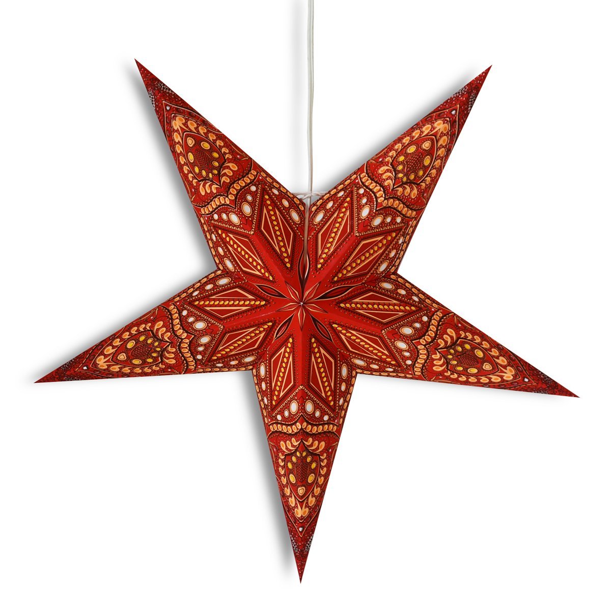 24" Red Crystal Paper Star Lantern, Hanging Wedding & Party Decoration - PaperLanternStore.com - Paper Lanterns, Decor, Party Lights & More