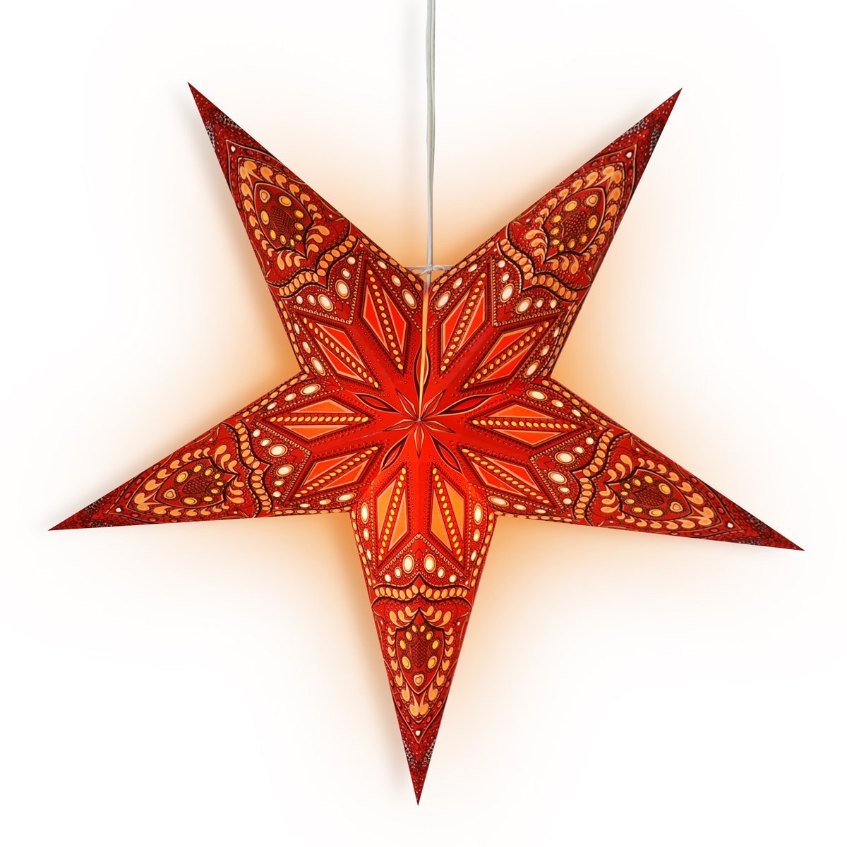 24" Red Crystal Paper Star Lantern, Hanging Wedding & Party Decoration - PaperLanternStore.com - Paper Lanterns, Decor, Party Lights & More
