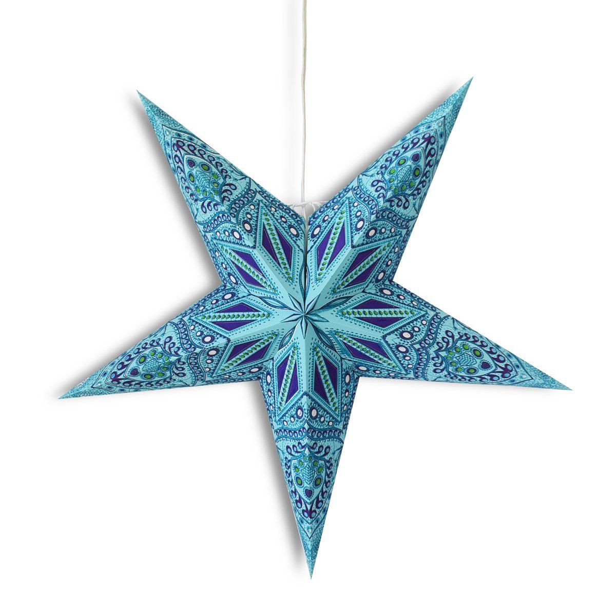 24&quot; Turquoise Crystal Glitter Paper Star Lantern, Hanging Wedding &amp; Party Decoration - PaperLanternStore.com - Paper Lanterns, Decor, Party Lights &amp; More
