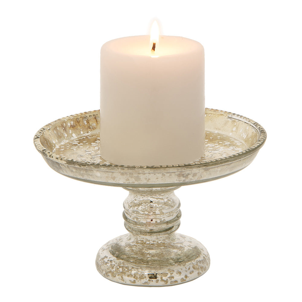 4&quot; Silver Linda Mercury Glass Pillar Candle Stand - PaperLanternStore.com - Paper Lanterns, Decor, Party Lights &amp; More