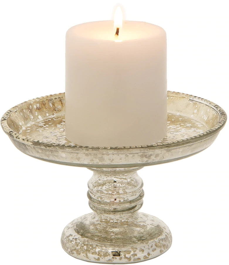 4&quot; Silver Linda Mercury Glass Pillar Candle Stand - PaperLanternStore.com - Paper Lanterns, Decor, Party Lights &amp; More