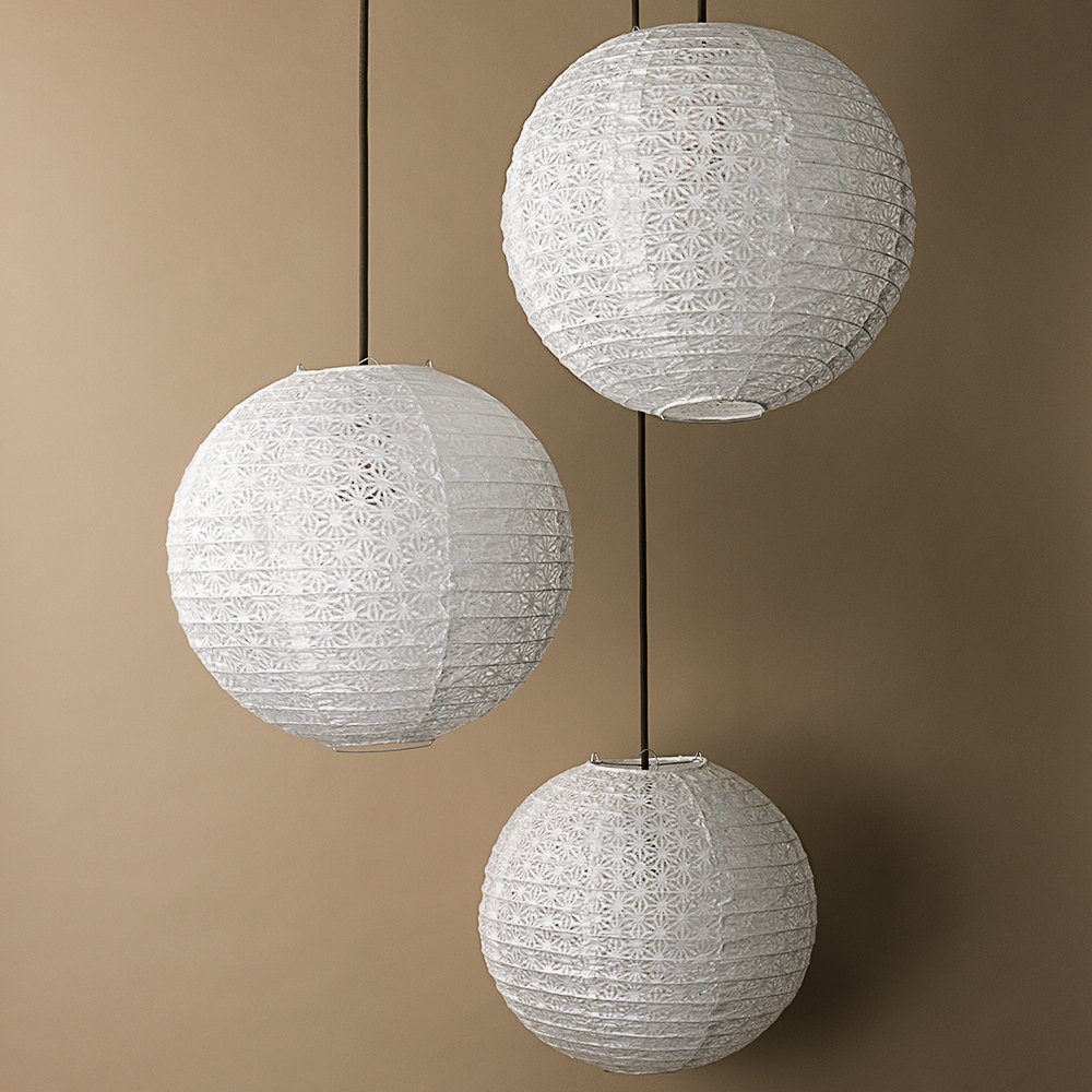BULK PACK (3) 12&quot; White Daisy Japanese Kozo Unryu Fibrous Paper Lantern Shade, Hanging Decoration - PaperLanternStore.com - Paper Lanterns, Decor, Party Lights &amp; More