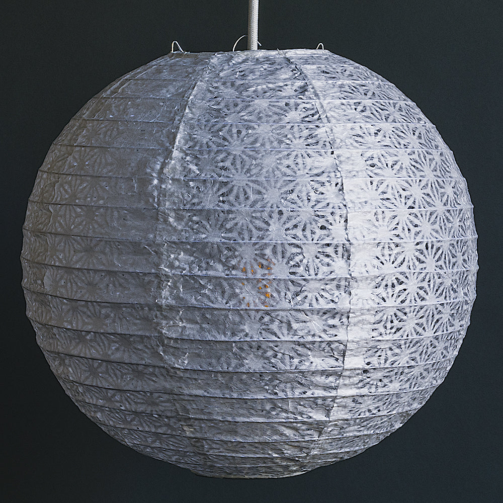 BULK PACK (3) 12&quot; White Daisy Japanese Kozo Unryu Fibrous Paper Lantern Shade, Hanging Decoration - PaperLanternStore.com - Paper Lanterns, Decor, Party Lights &amp; More