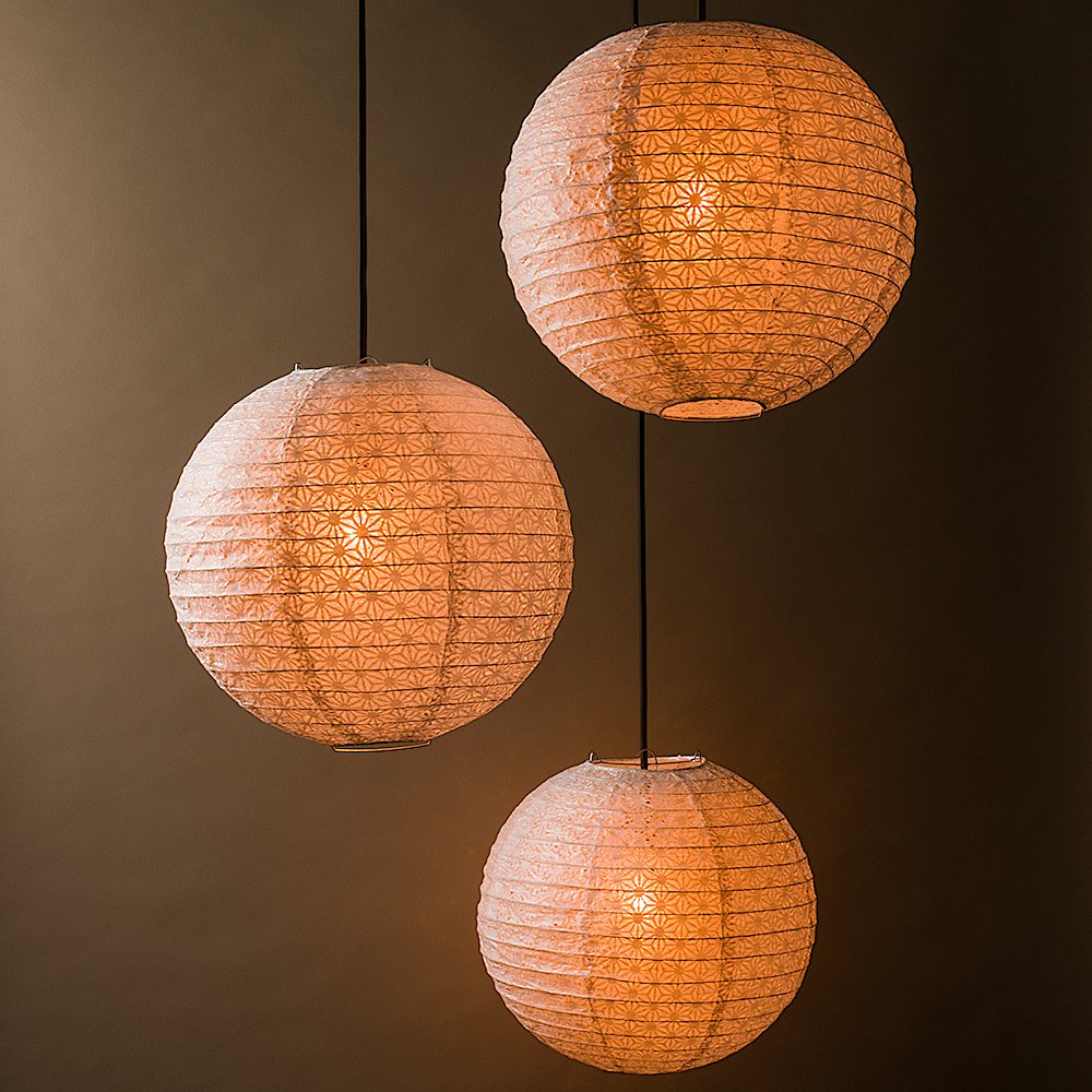 BULK PACK (3) 12&quot; White Daisy Japanese Kozo Unryu Fibrous Paper Lantern Shade, Hanging Decoration - PaperLanternStore.com - Paper Lanterns, Decor, Party Lights &amp; More