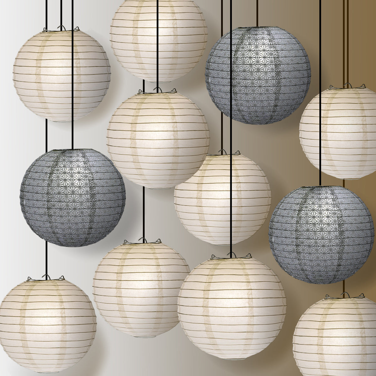 Premium 12-Piece White Daisy Pattern Paper Lantern Party Pack Set - PaperLanternStore.com - Paper Lanterns, Decor, Party Lights &amp; More