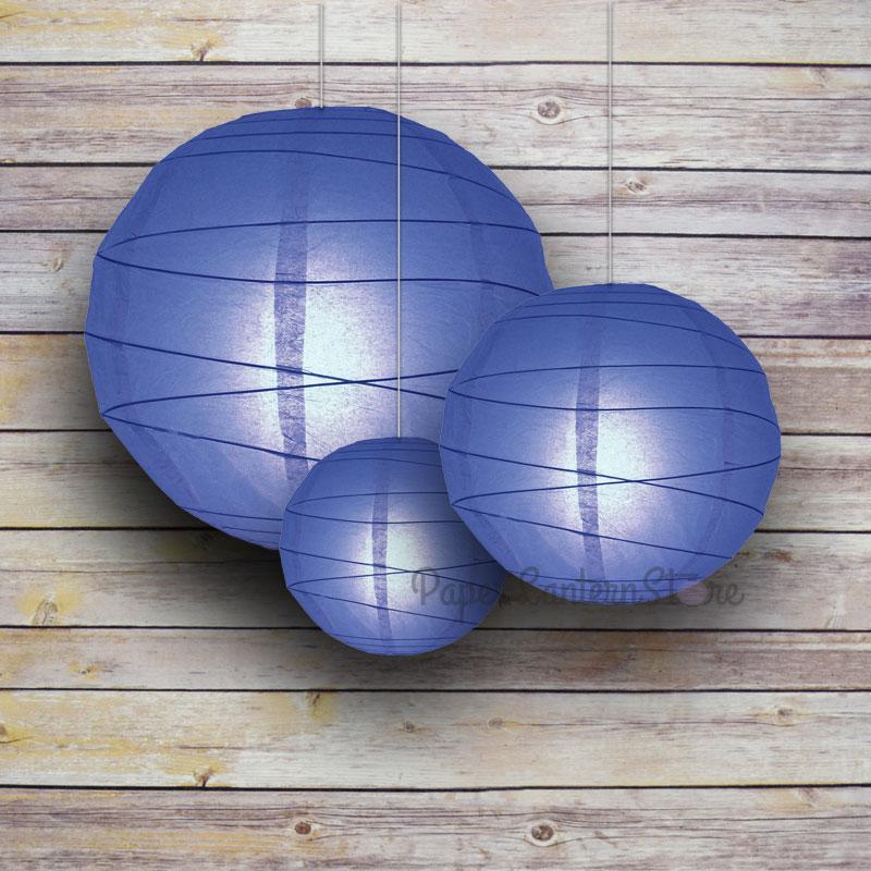 8/12/16&quot; Dark Blue Round Paper Lanterns, Irregular Ribbing (3-Pack Cluster) - PaperLanternStore.com - Paper Lanterns, Decor, Party Lights &amp; More