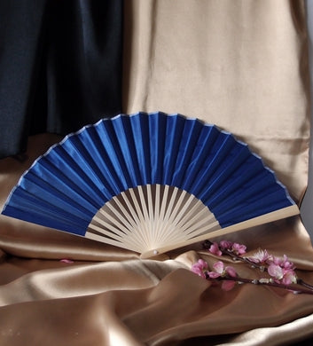 BULK PACK (50) 9" Dark Blue Silk Hand Fans for Weddings - PaperLanternStore.com - Paper Lanterns, Decor, Party Lights & More
