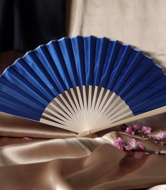 BULK PACK (50) 9&quot; Dark Blue Silk Hand Fans for Weddings - PaperLanternStore.com - Paper Lanterns, Decor, Party Lights &amp; More