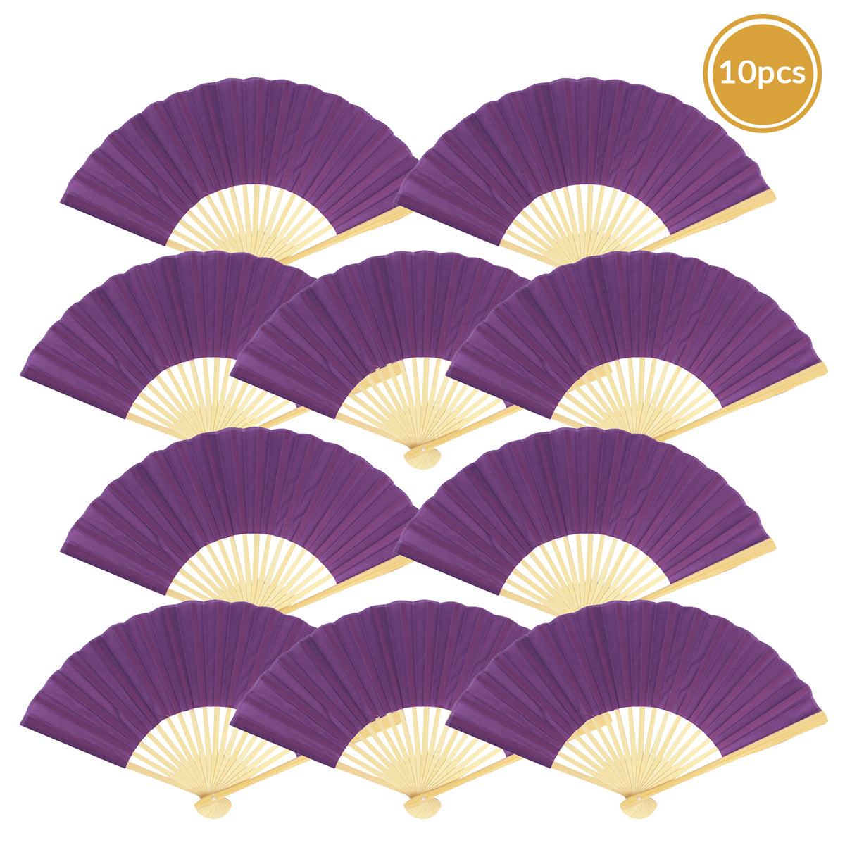 9&quot; Dark Purple Silk Hand Fans for Weddings (10 Pack) - PaperLanternStore.com - Paper Lanterns, Decor, Party Lights &amp; More