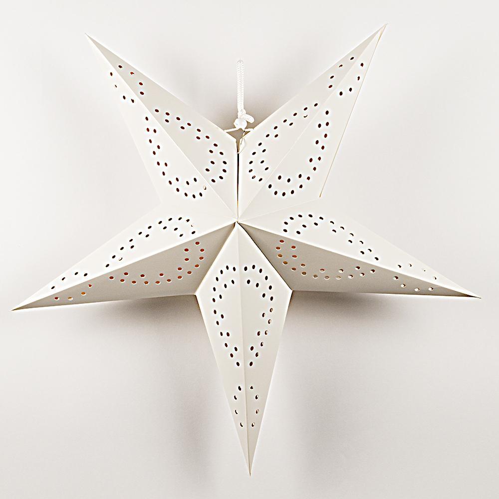 26&quot; Solid White Dot Cut-Out Paper Star Lantern, Hanging Decoration - PaperLanternStore.com - Paper Lanterns, Decor, Party Lights &amp; More