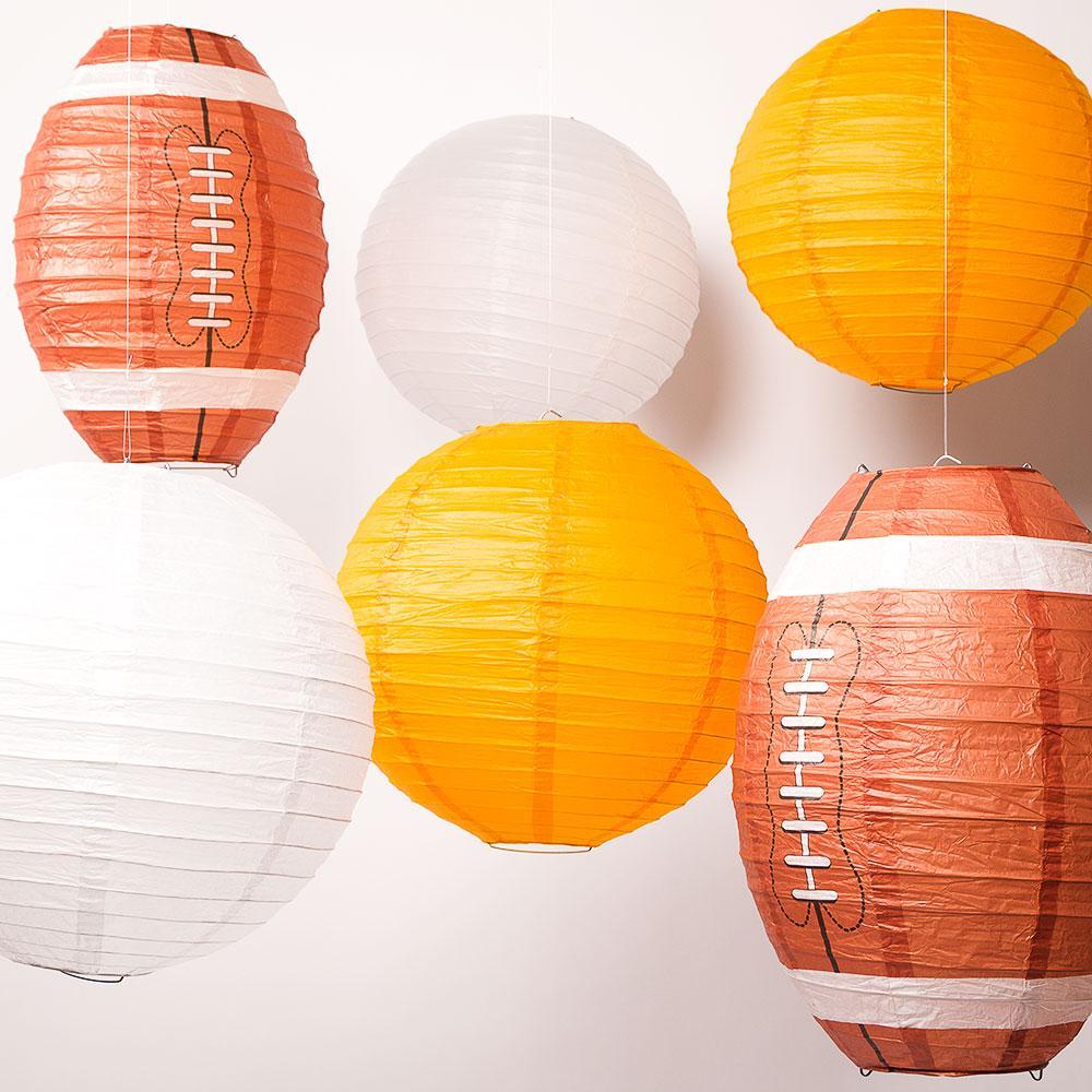 Denver Pro Football Paper Lanterns 6pc Combo Tailgating Party Pack (Orange / White)  - by PaperLanternStore.com - Paper Lanterns, Decor, Party Lights & More