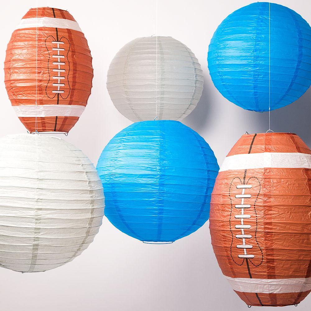 Detroit Pro Football Paper Lanterns 6pc Combo Tailgating Party Pack (Turquoise/Grey)  - by PaperLanternStore.com - Paper Lanterns, Decor, Party Lights &amp; More