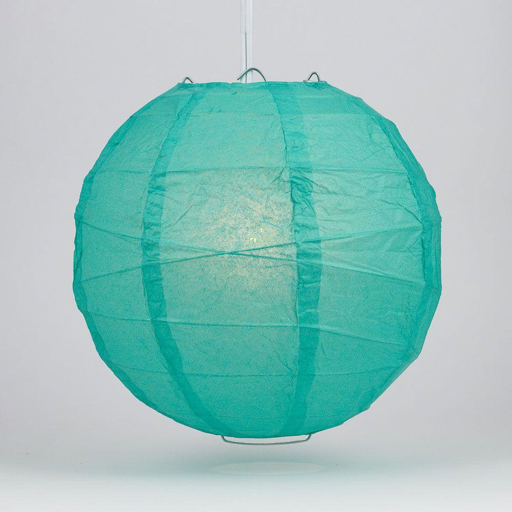 20&quot; Teal Green Round Paper Lantern, Crisscross Ribbing, Chinese Hanging Wedding &amp; Party Decoration