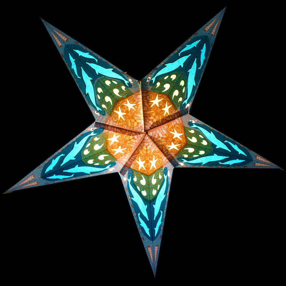 24" Blue Dolphins Paper Star Lantern, Chinese Hanging Wedding & Party Decoration - PaperLanternStore.com - Paper Lanterns, Decor, Party Lights & More
