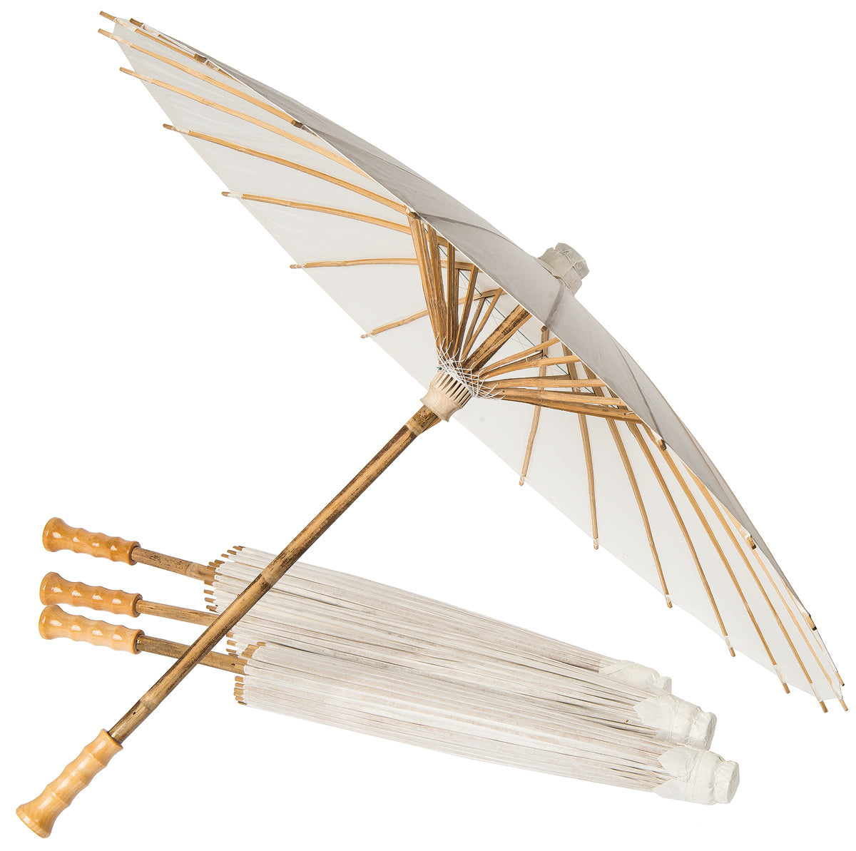 BULK PACK (6) 32&quot; Wedding Beige / Ivory Paper Parasol Umbrellas with Elegant Handle - PaperLanternStore.com - Paper Lanterns, Decor, Party Lights &amp; More