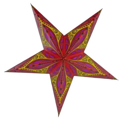3-PACK + Cord | Red Dahlia 24&quot; Illuminated Paper Star Lanterns and Lamp Cord Hanging Decorations - PaperLanternStore.com - Paper Lanterns, Decor, Party Lights &amp; More