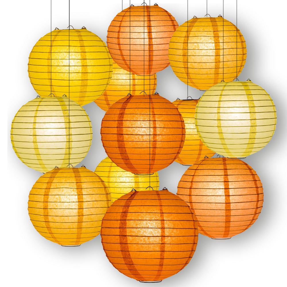 Fall Celebration Party Pack Parallel Ribbed Paper Lantern Combo Set (12 pc Set) - PaperLanternStore.com - Paper Lanterns, Decor, Party Lights &amp; More