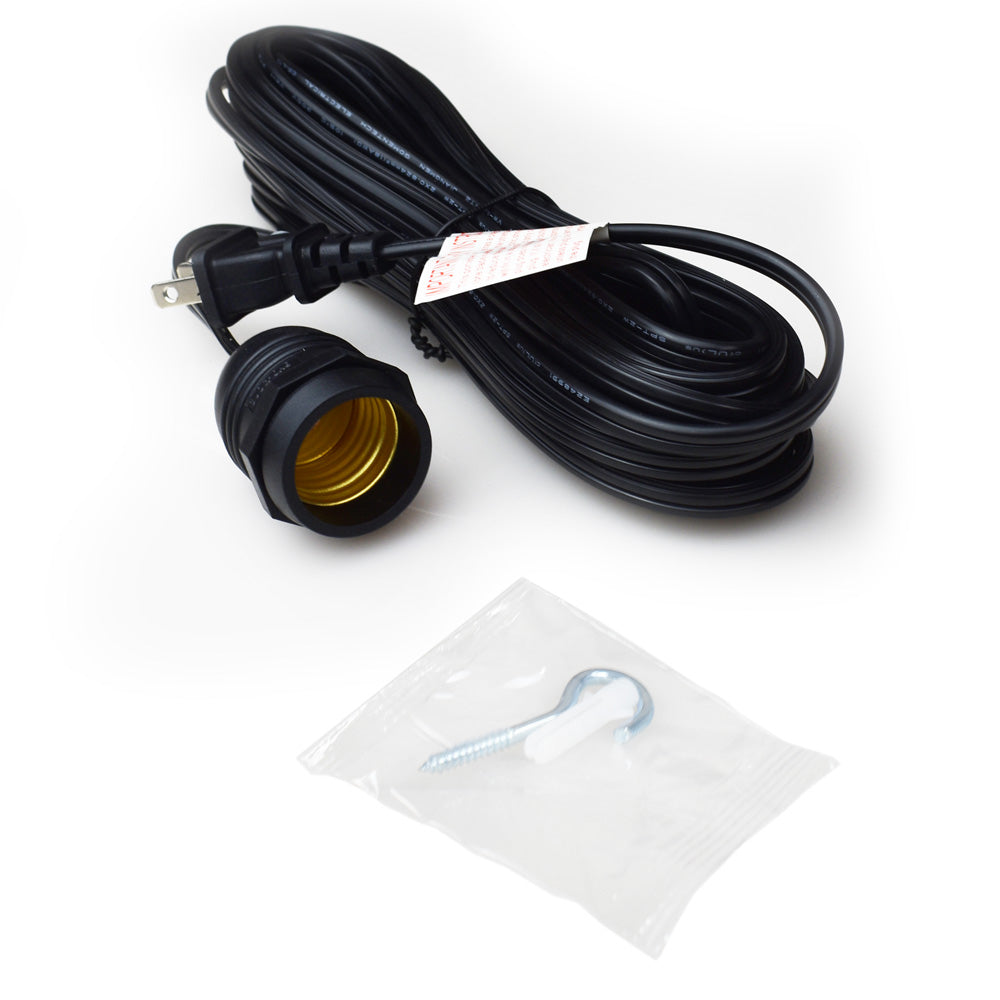 Extra Long 25FT Single Socket Black Weatherproof Outdoor Pendant Light Lamp Cord - Electrical Swag Light Kit - PaperLanternStore.com - Paper Lanterns, Decor, Party Lights & More