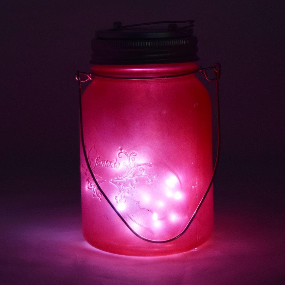 SINGLE Fantado Regular Mouth Frosted Fuchsia / Hot Pink Color Mason Jar w/ Handle, 16oz / 1 Pint - PaperLanternStore.com - Paper Lanterns, Decor, Party Lights &amp; More