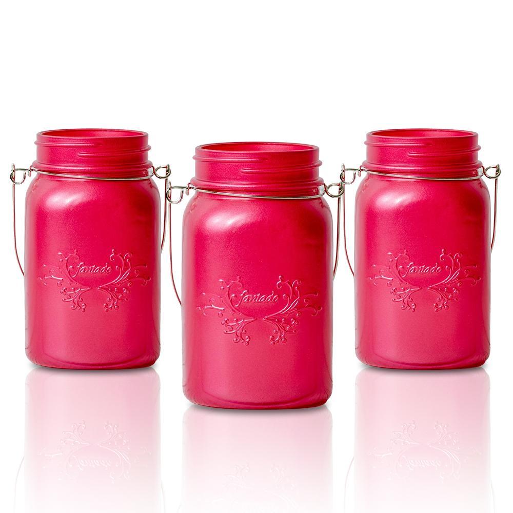 SINGLE Fantado Regular Mouth Frosted Fuchsia / Hot Pink Color Mason Jar w/ Handle, 16oz / 1 Pint - PaperLanternStore.com - Paper Lanterns, Decor, Party Lights &amp; More