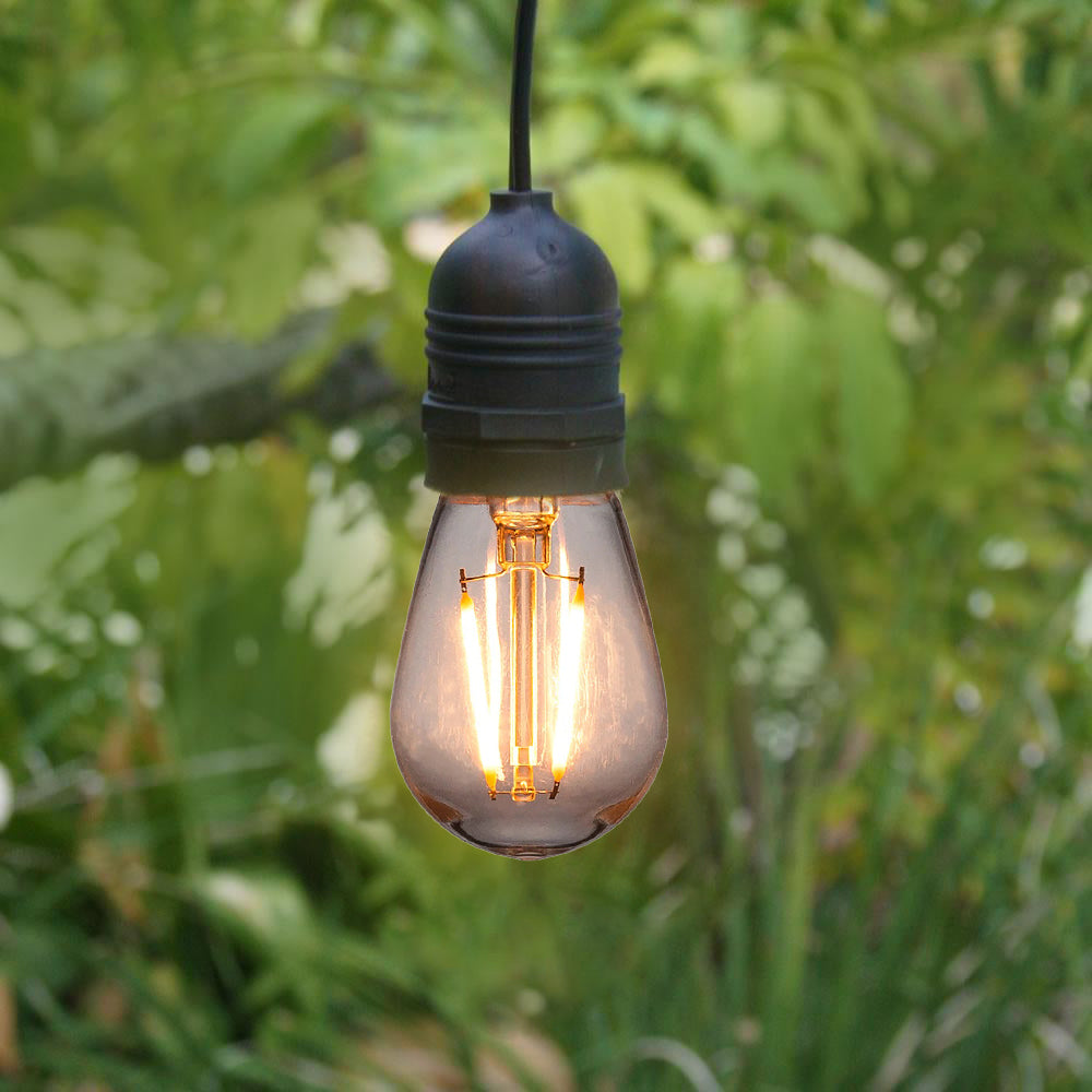 CORD + Shatterproof Bulb | Black Weatherproof Outdoor Pendant Light Lamp Cord Combo Kit, S14 Warm White Bulb