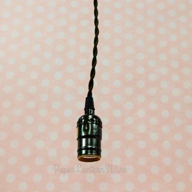 Single Black Pearl Socket Vintage-Style Pendant Light Cord w/ Dimmer Switch Switch, 11 FT Twisted Brown Cloth Cord - Electrical Swag Light Kit - PaperLanternStore.com - Paper Lanterns, Decor, Party Lights &amp; More